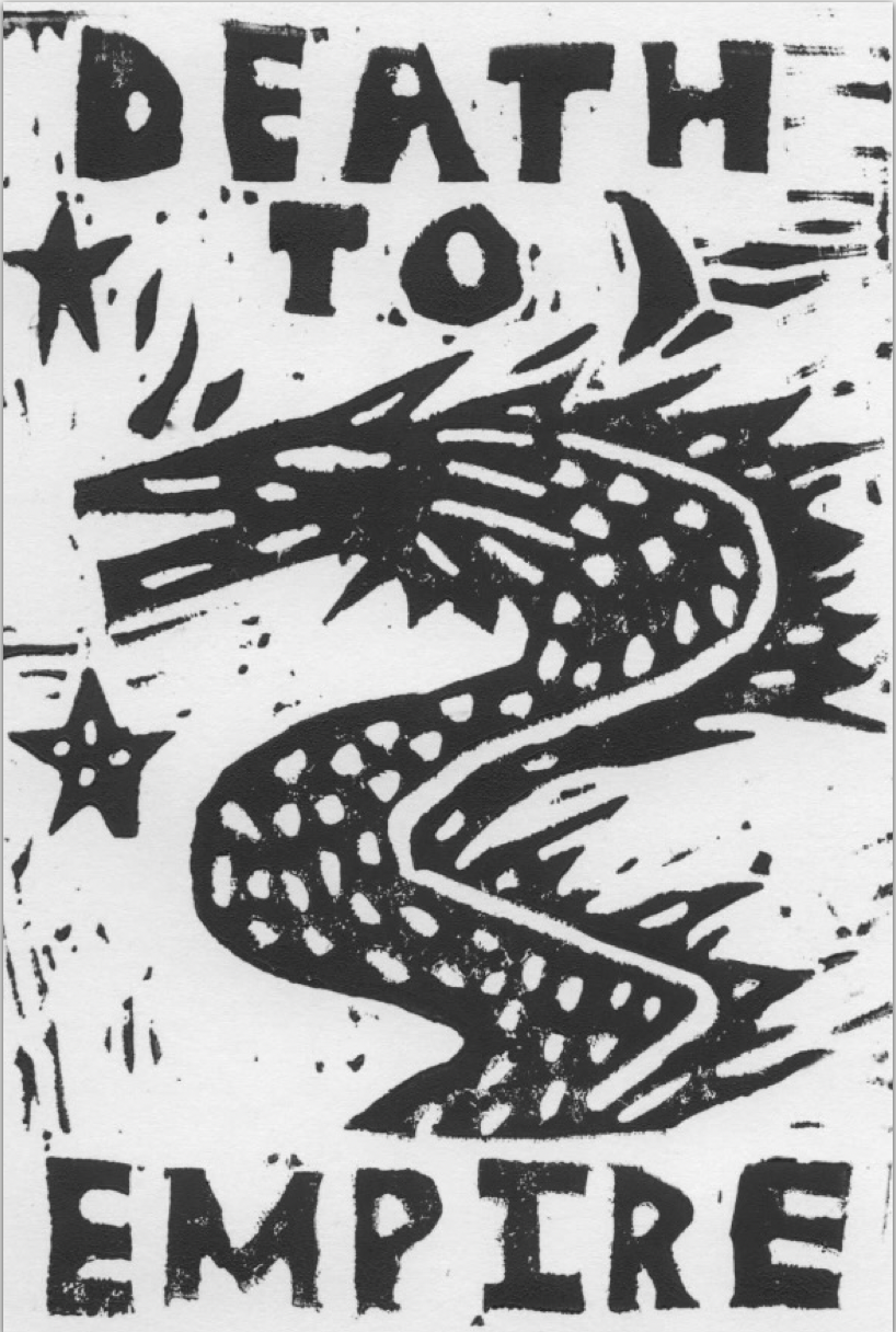 Linocut Dragon Captionated 'Death To Empire'