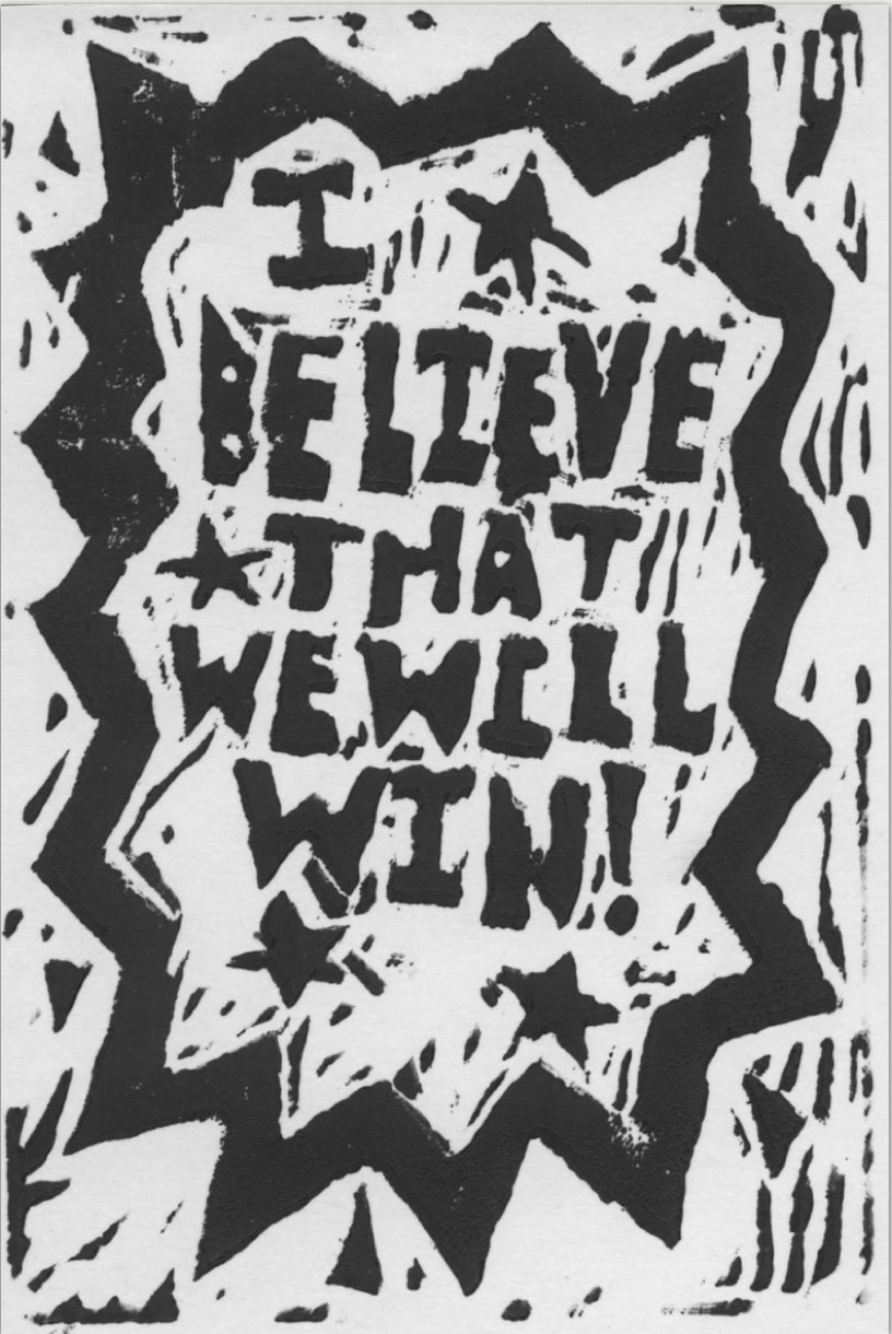 Linocut Border With Stars Captionated 'I Believe That We Will Win!'