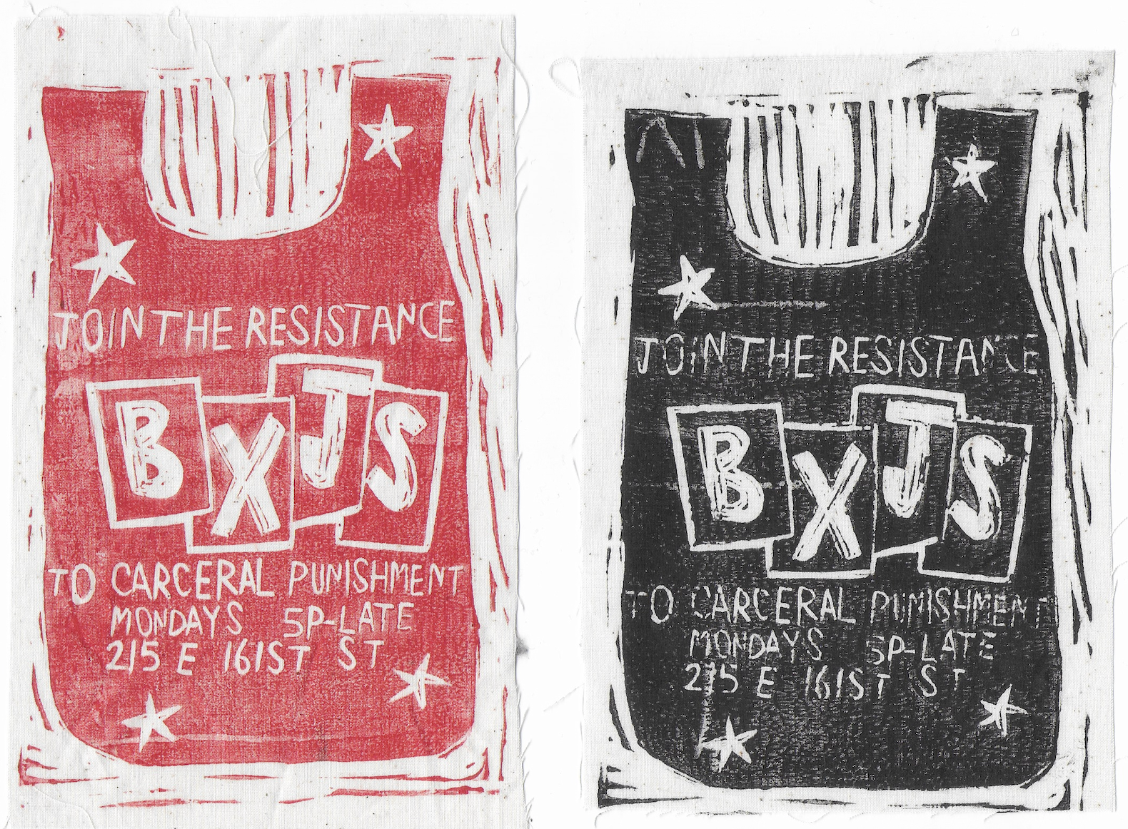 Linocut Tote Bags Captioned 'BXJS: Join The Resistance To Capital Punishment'